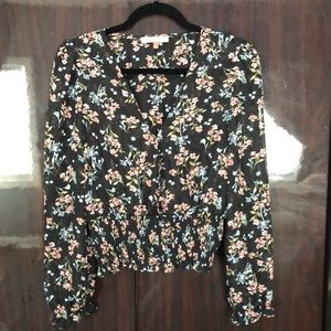 Sheer Black Flower Blouse, Size Large
